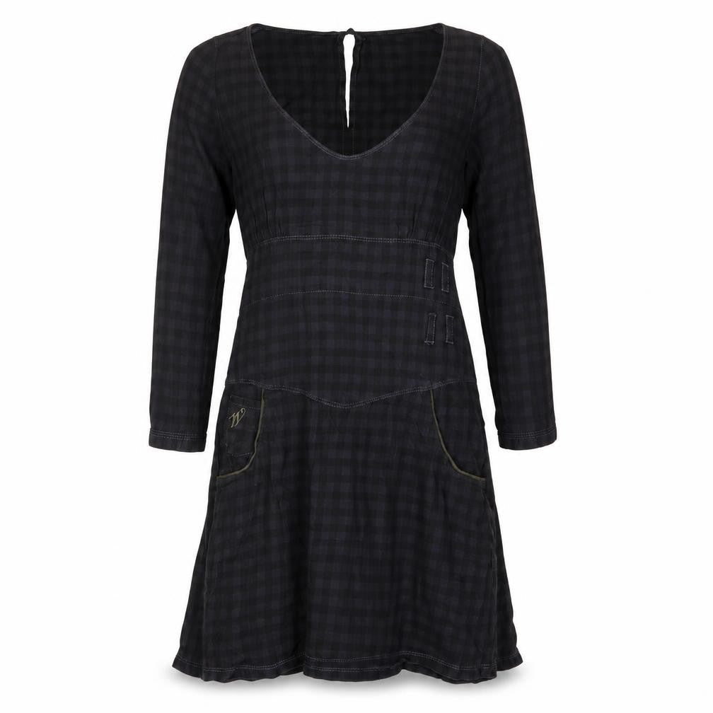 Wrangler Women's Black S Check Dress V-Neck Long Sleeve