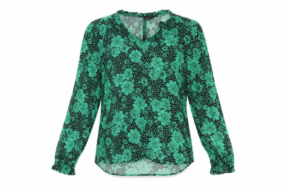 M&Co Women's Green Floral V-Neck Blouse, Size 14