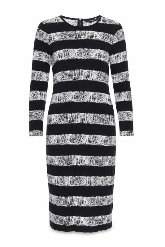 Front view of French Connection Black Striped Knit Dress UK 14