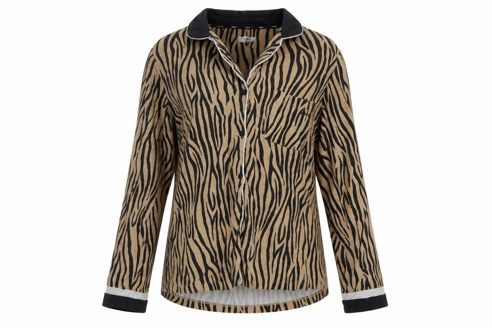 DKNY Women's Animal Print Nightshirt, Brown, M, Collared