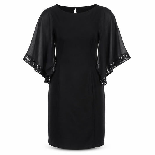 Wallis Black Sequin Flutter Sleeve Dress - Size 10