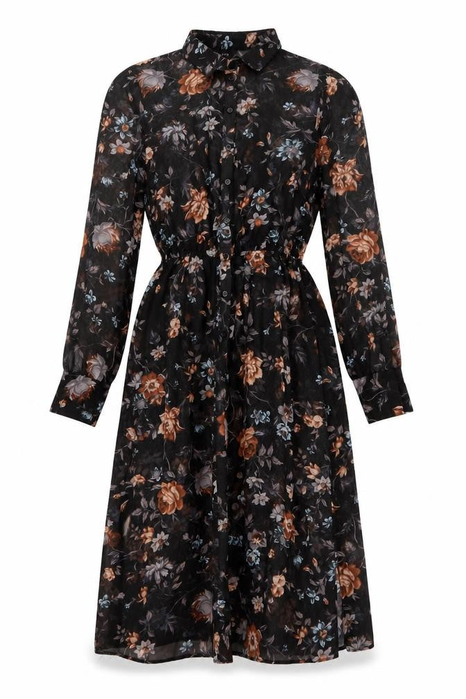 New Look Women's Black Floral Long Sleeve Dress