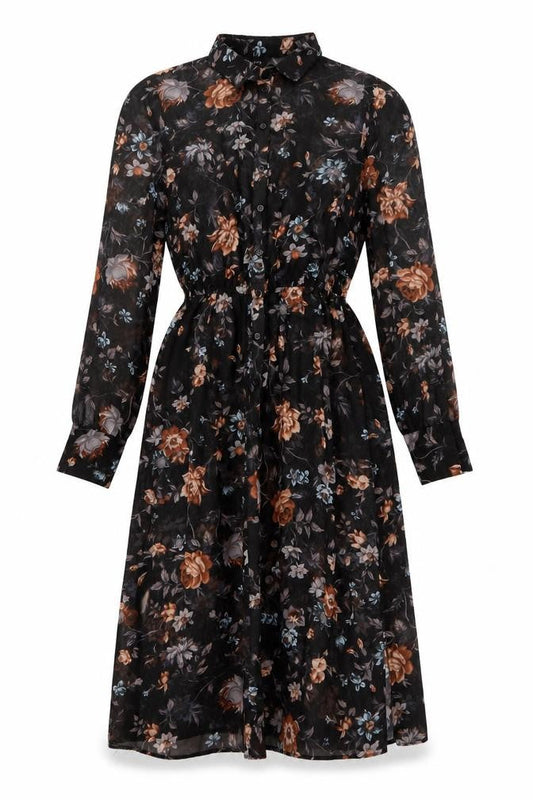 New Look Women's Black Floral Long Sleeve Dress