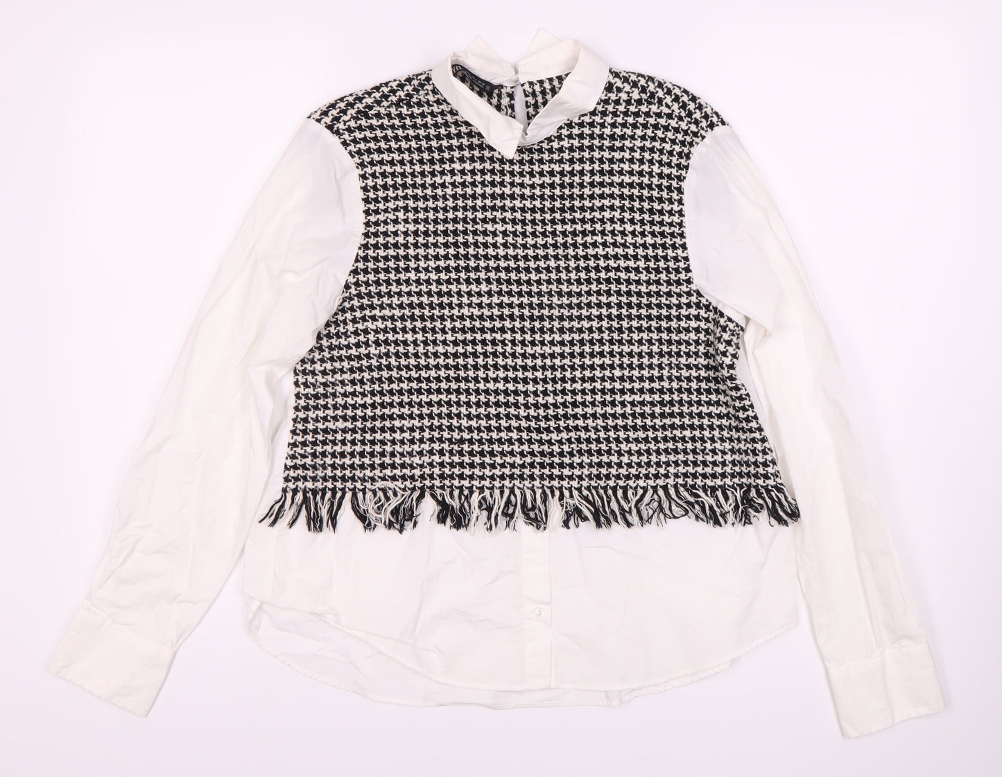 Zara Women's Black White Houndstooth Blouse Size S