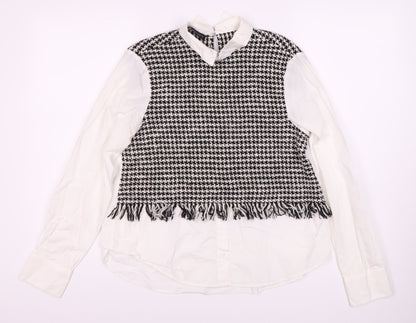 Zara Women's Black White Houndstooth Blouse Size S