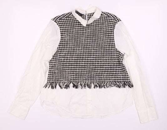Zara Women's Black White Houndstooth Blouse Size S