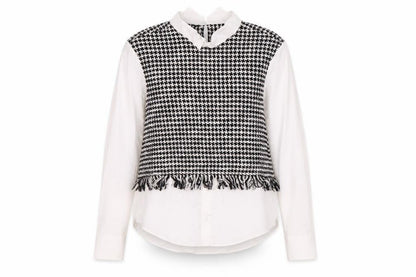 Zara Women's Black White Houndstooth Blouse Size S