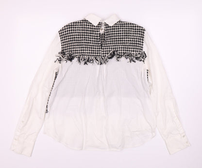 Zara Women's Black White Houndstooth Blouse Size S