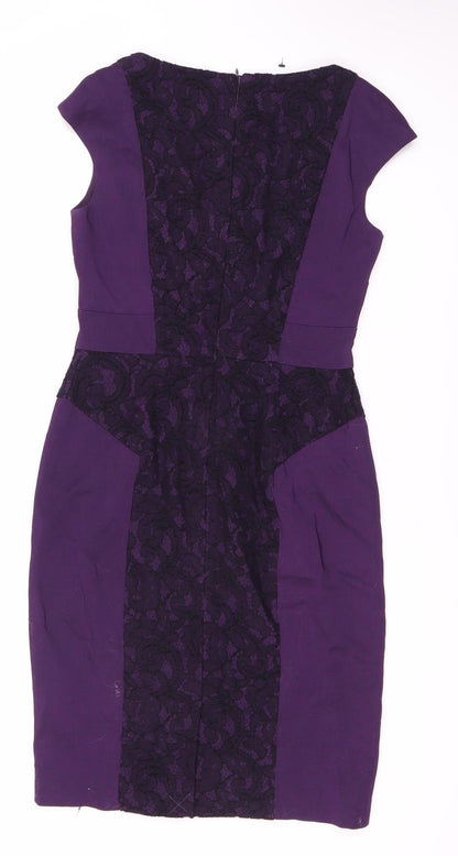 Back view of L.K. Bennett Women's Purple Sheath Dress, size 8