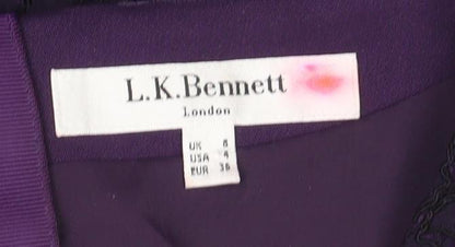Close-up detail of L.K. Bennett Women's Purple Sheath Dress, size 8