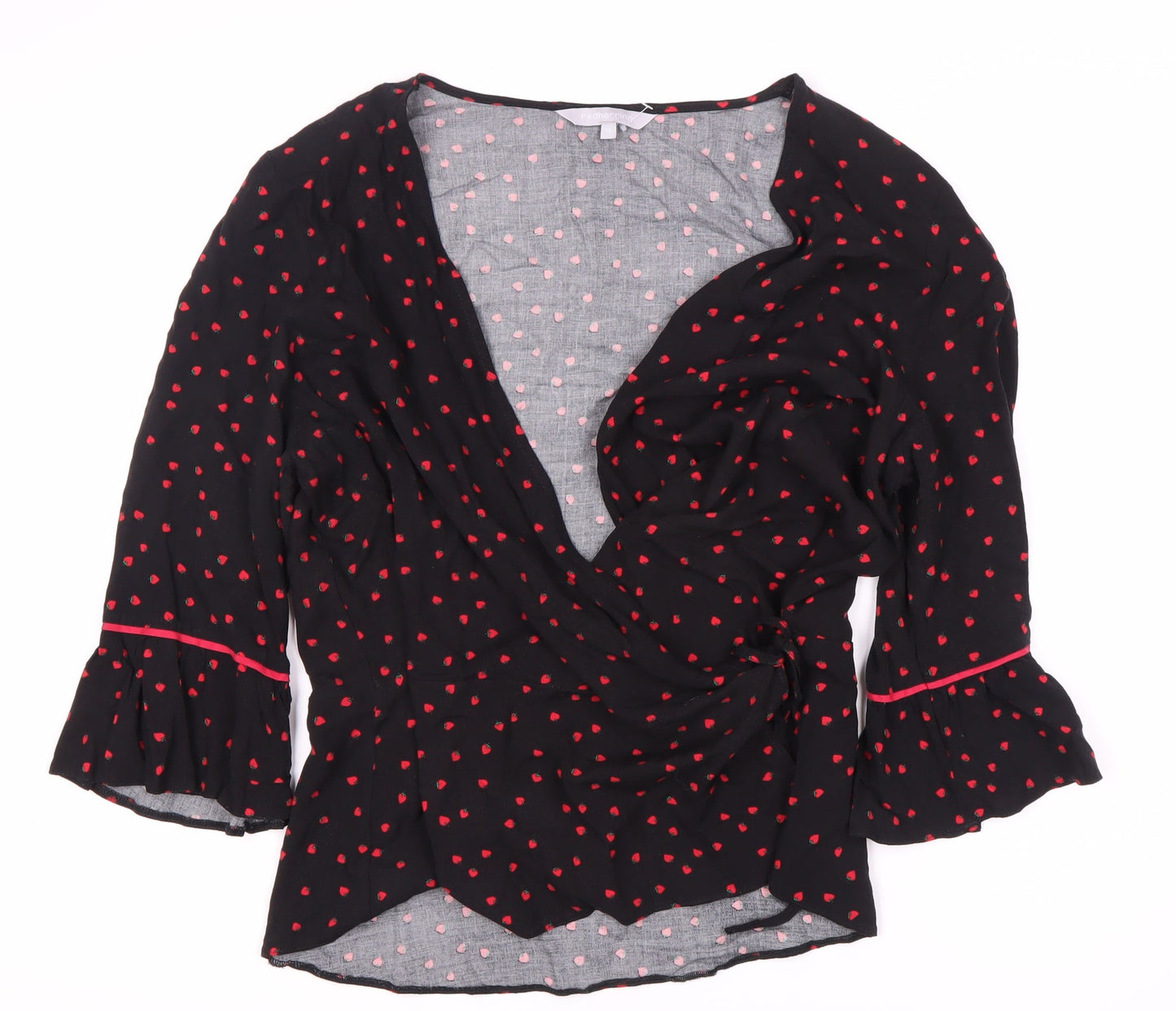 Red Herring Women’s Black Wrap Blouse, Size 18, Floral