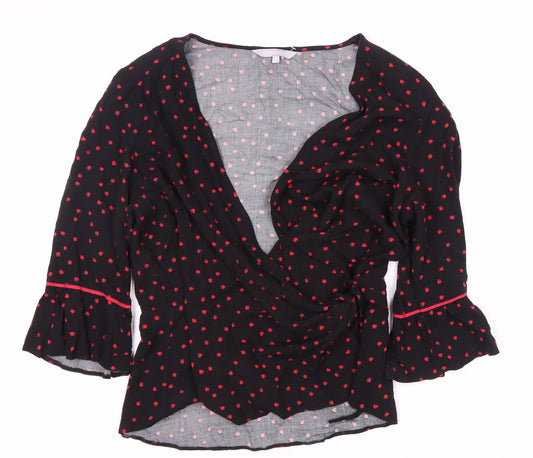 Red Herring Women’s Black Wrap Blouse, Size 18, Floral