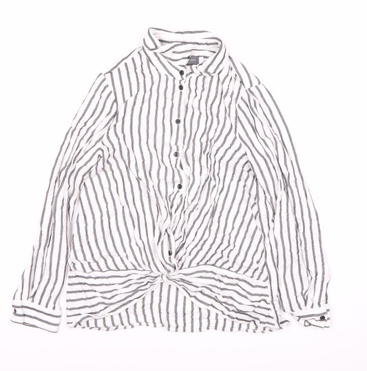 Mint Velvet Women's White Striped Button-Up Shirt, UK 8
