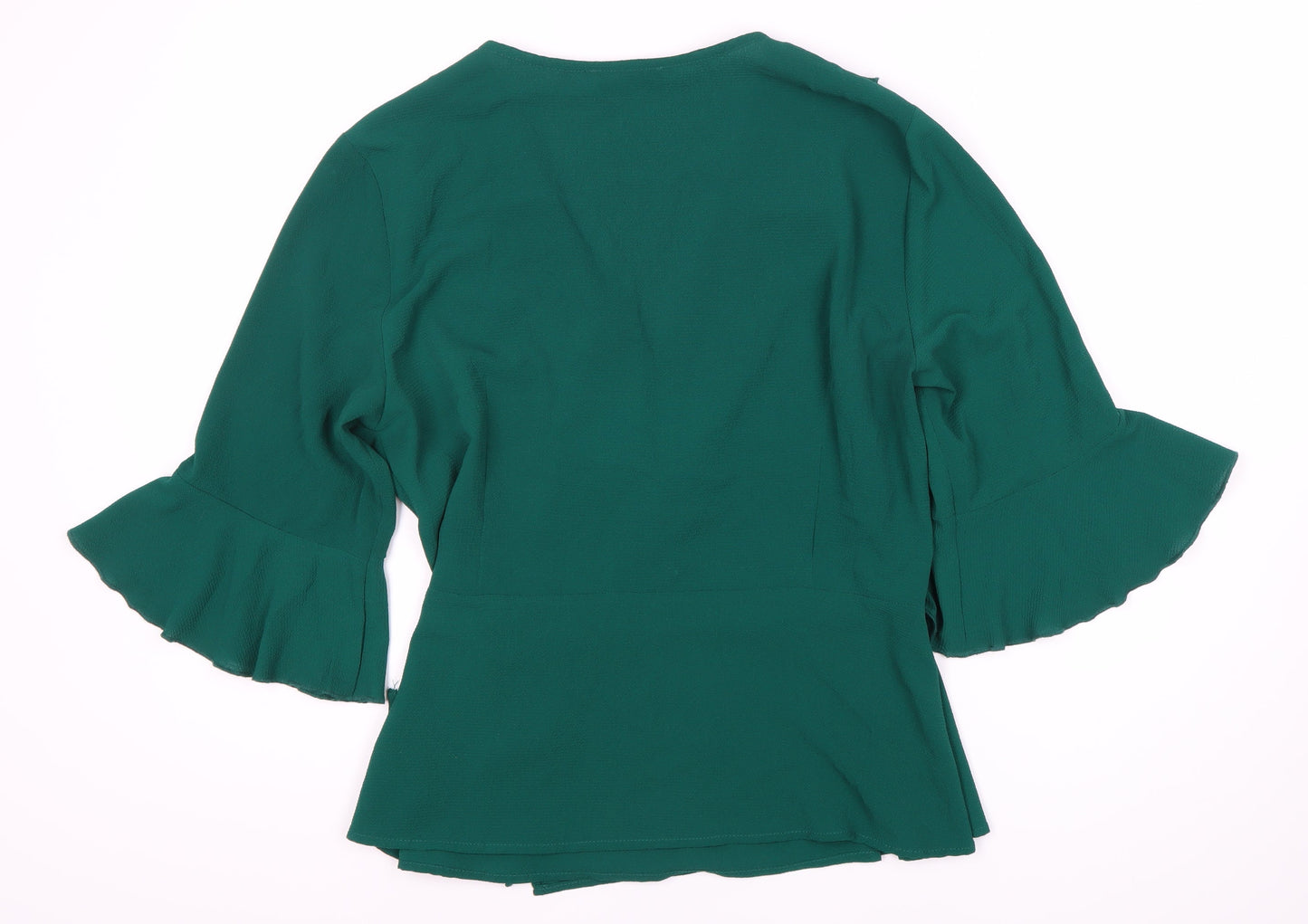 Ouiz Women's Green Wrap Top L with Flared Sleeves