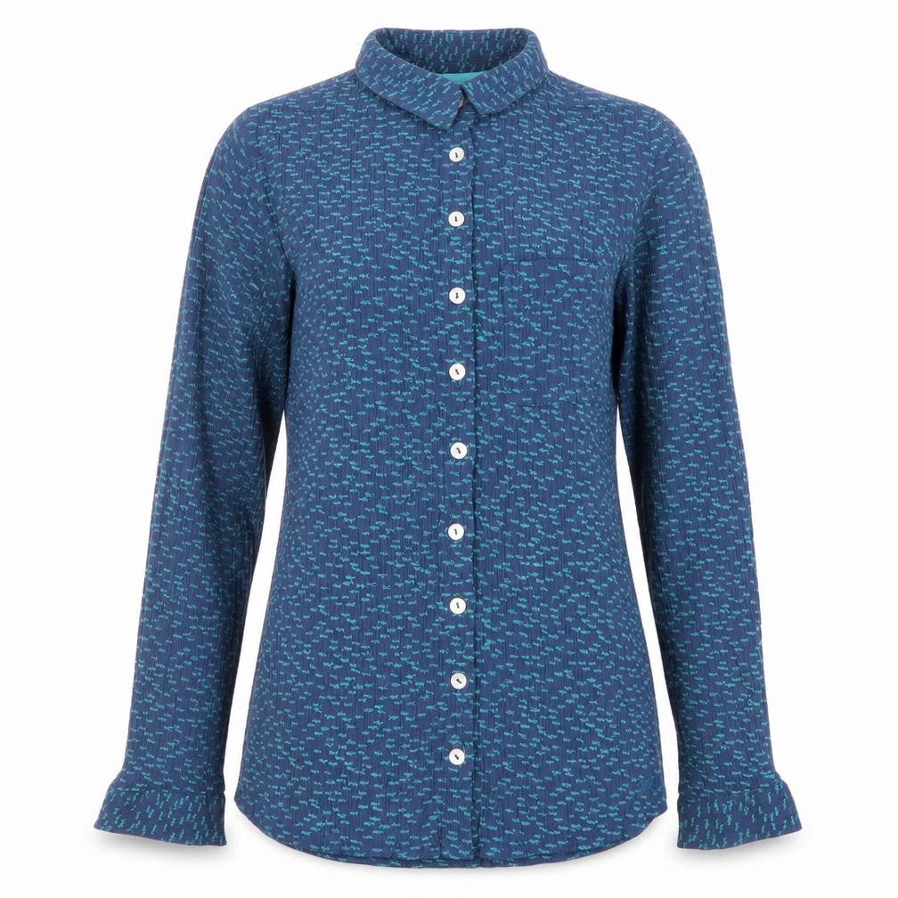 Weird Fish Women's Blue Button-Up Shirt, Size 12