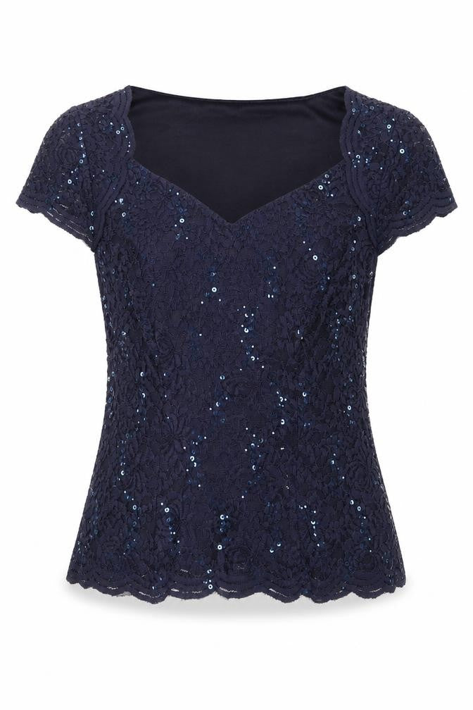 Jacques Vert Women's Blue Sequin Blouse, Size S