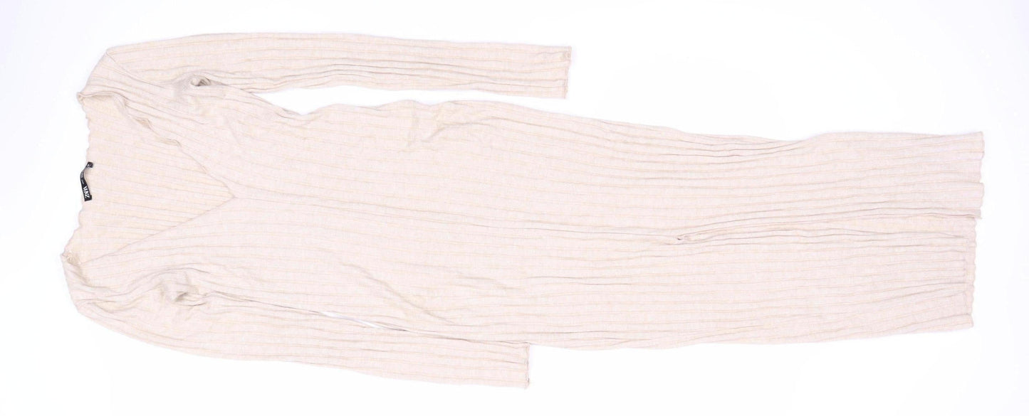 ZARA Women Beige Knit Dress, Long Sleeve, Size S
