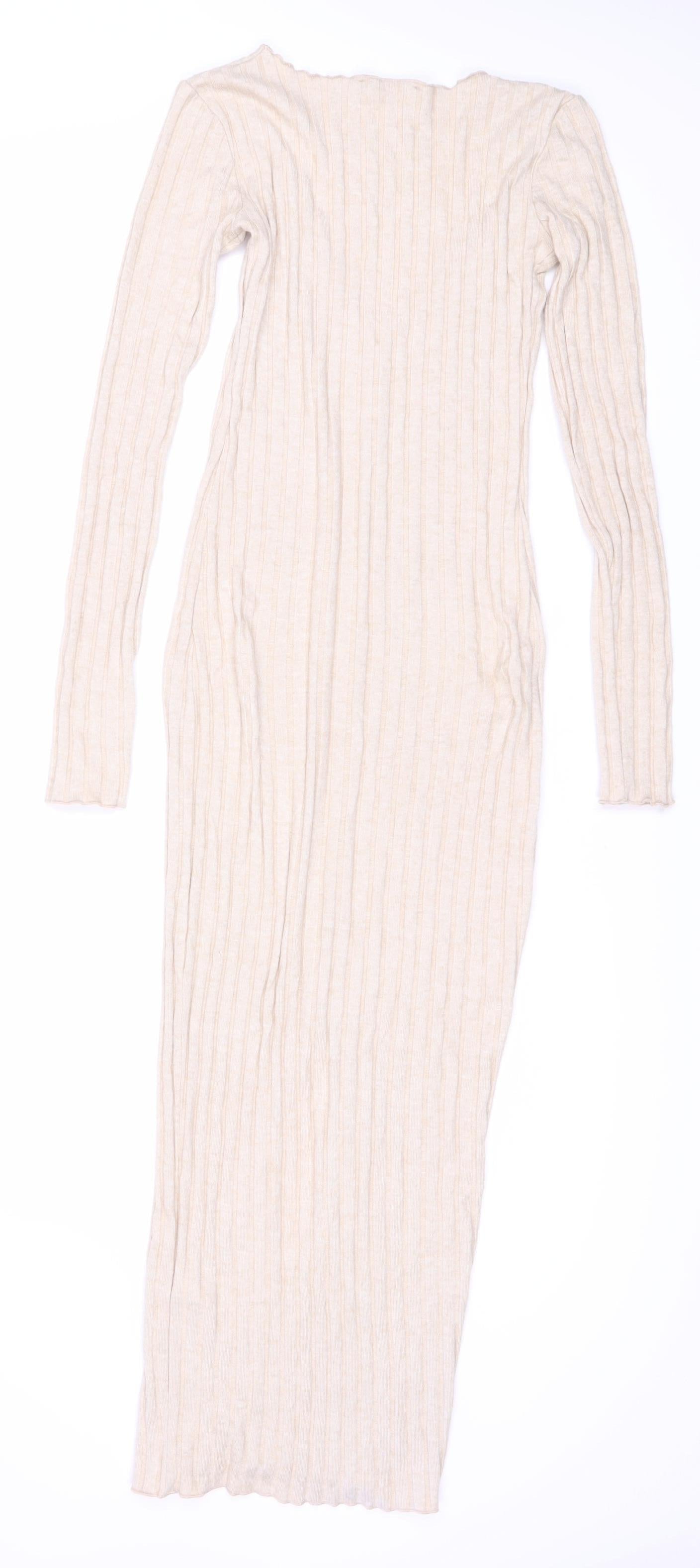 ZARA Women Beige Knit Dress, Long Sleeve, Size S