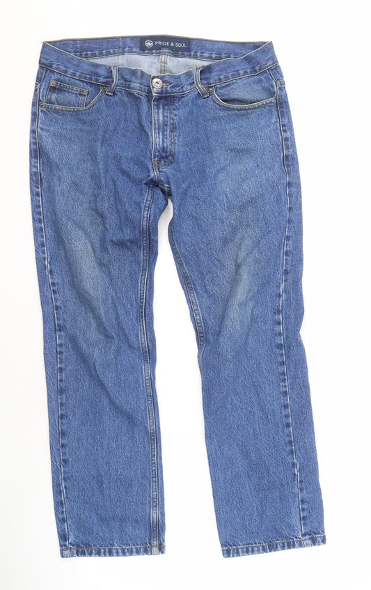 Pride & Soul Men's Blue Straight Jeans, L, Regular Fit