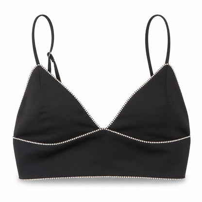Front view of Pull&Bear Black Camisole Tank V-Neck Beaded 12