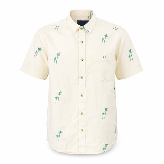 Topman Men's Beige Classic Fit Palm Tree Print Shirt, S