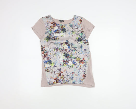 Warehouse Women's Beige Floral Top, Size 6, Short Sleeve