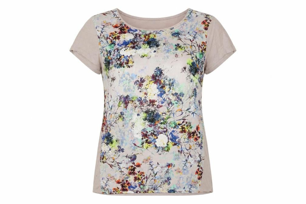 Warehouse Women's Beige Floral Top, Size 6, Short Sleeve