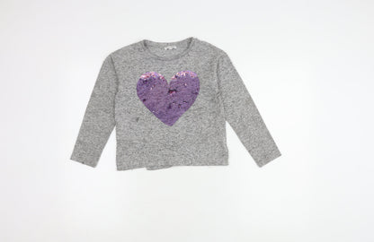 Additional front view of Bluezoo girls’ grey jumper 8-9 sequin heart accent