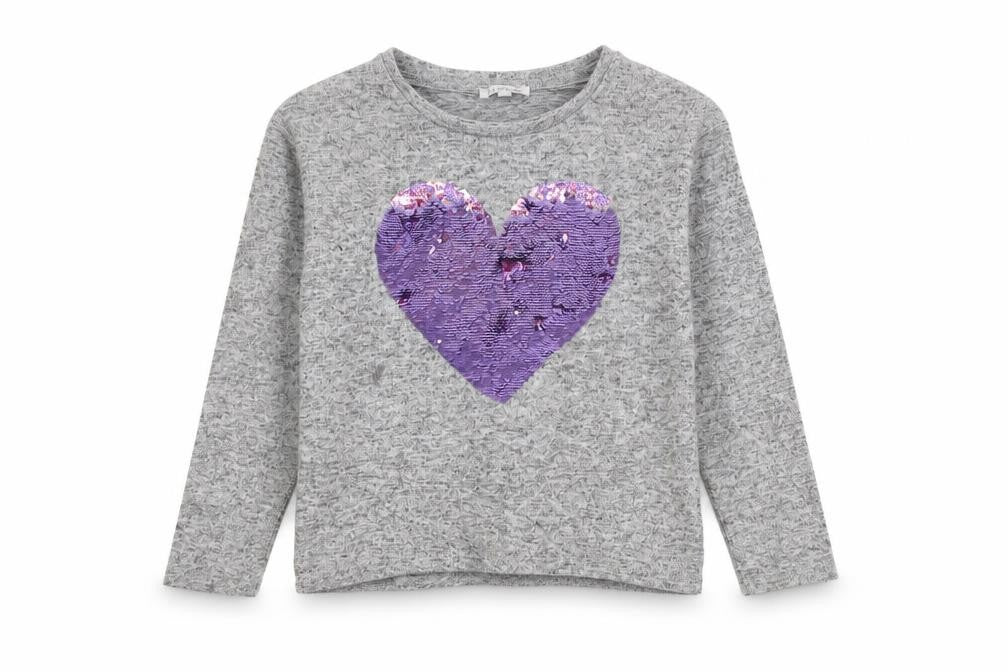 Bluezoo Girls Grey Pullover Jumper 8-9 Sequin Heart Accent