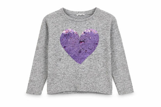 Bluezoo Girls Grey Pullover Jumper 8-9 Sequin Heart Accent