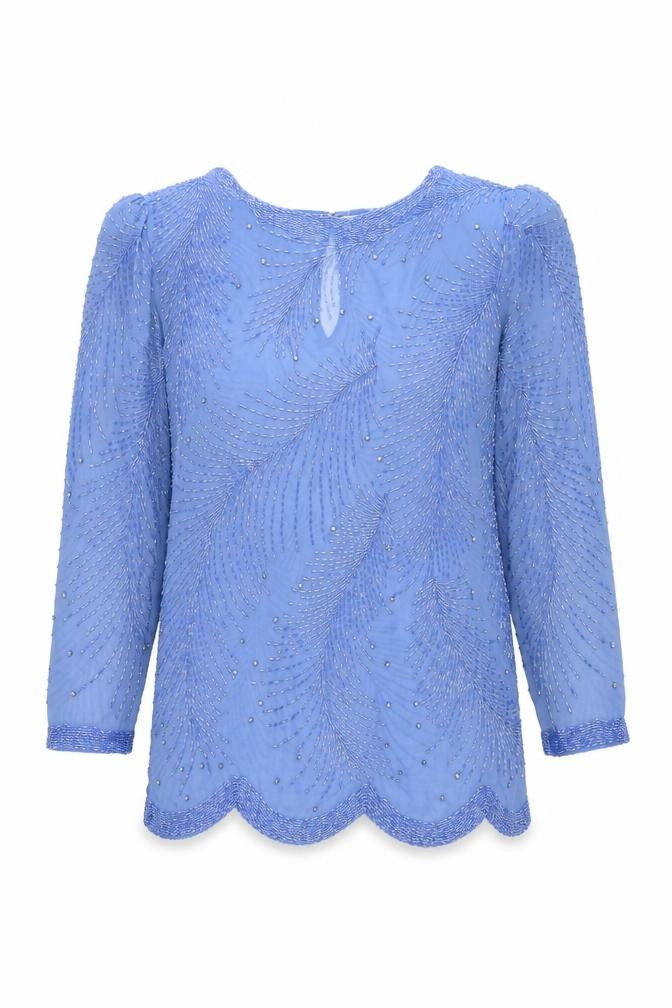 Continental Couture Ltd Women's Blue Beaded Long Sleeve Blouse