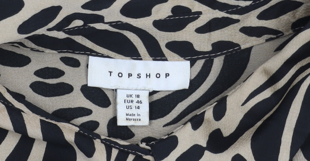 Topshop Women's Beige Black Animal Button-Up Shirt Size 18