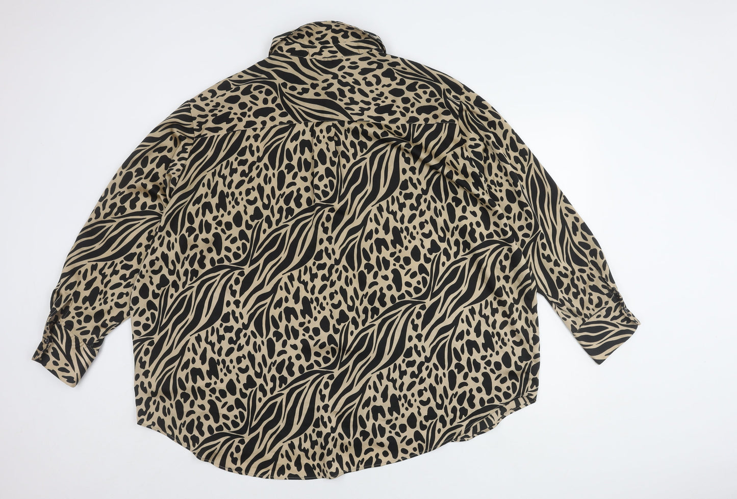 Topshop Women's Beige Black Animal Button-Up Shirt Size 18