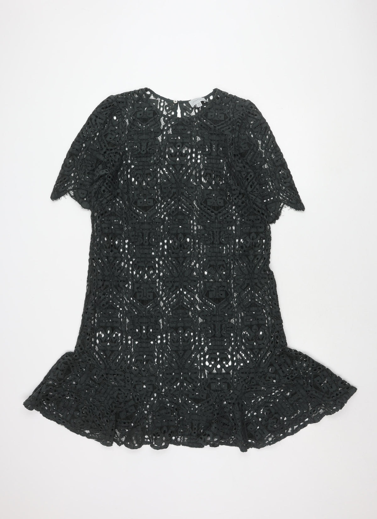 Jigsaw Women's Black Crochet Top, Size 12, Button Accent