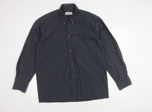 Albertino Men's Blue Check Long Sleeve Shirt M