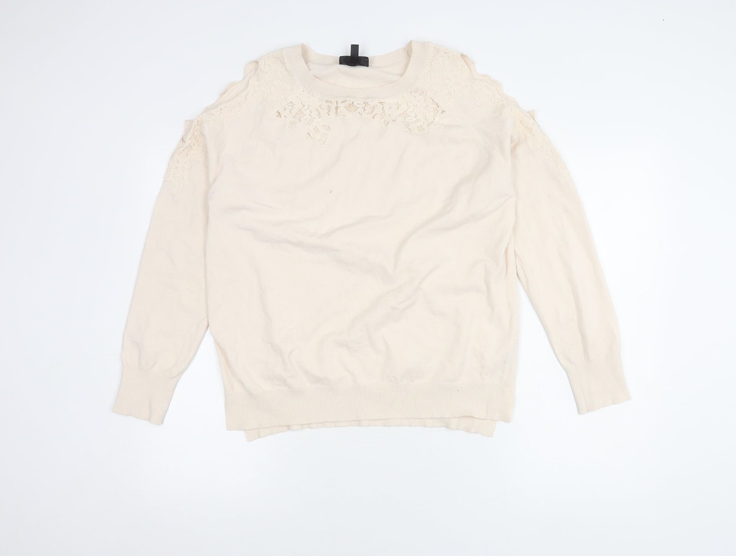 Topshop Women's Beige Jumper, Size 14, Lace Detail