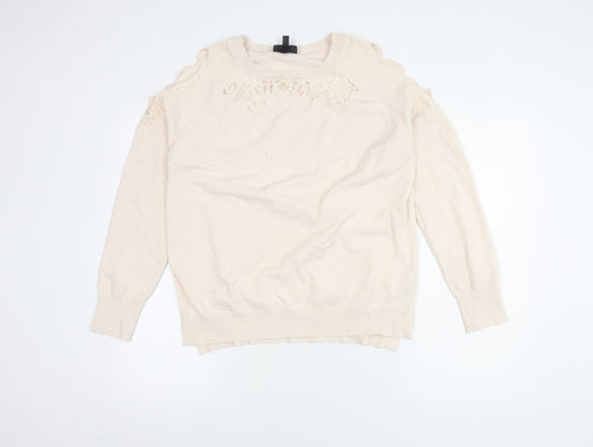 Topshop Women's Beige Jumper, Size 14, Lace Detail