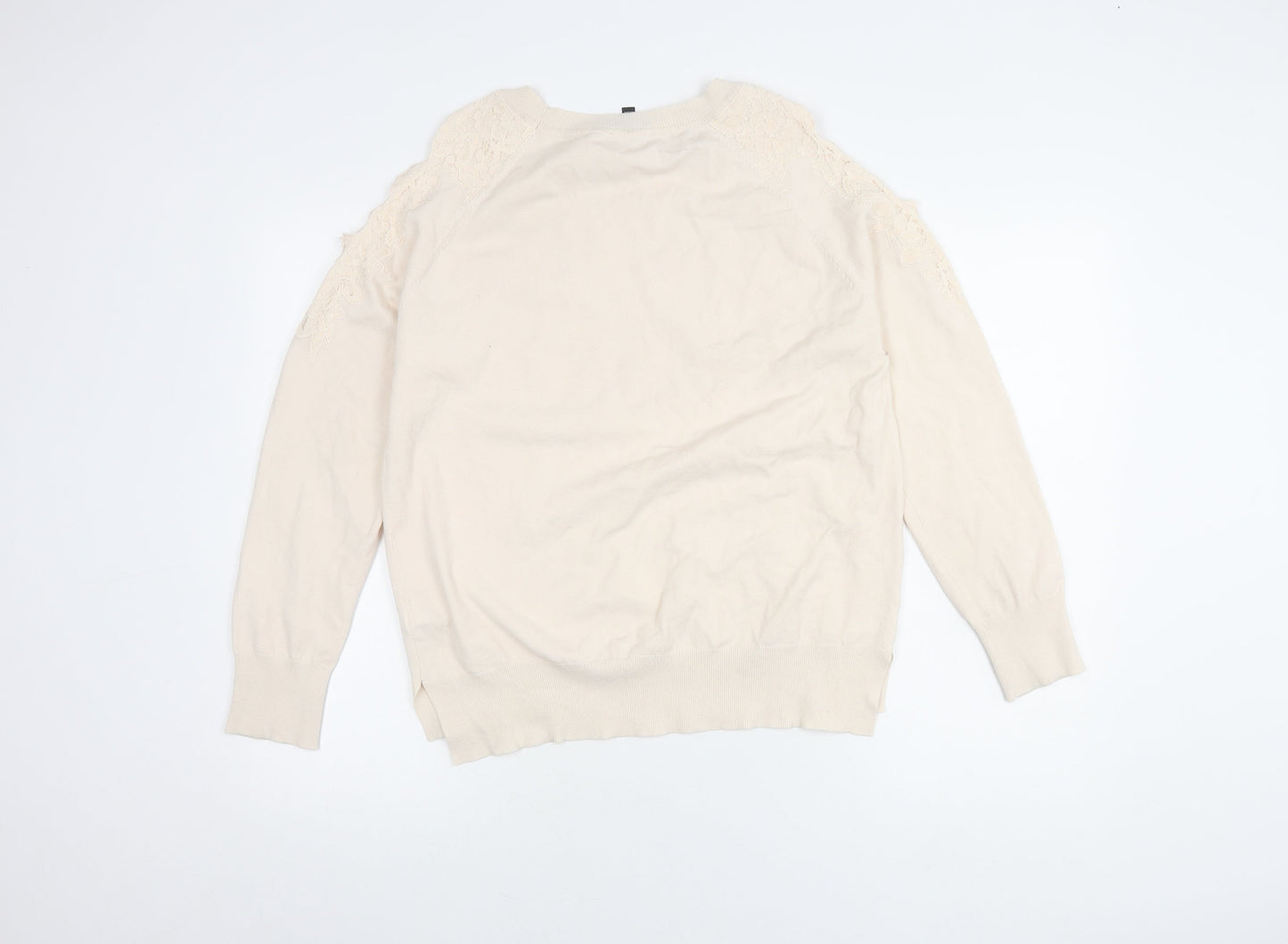 Topshop Women's Beige Jumper, Size 14, Lace Detail