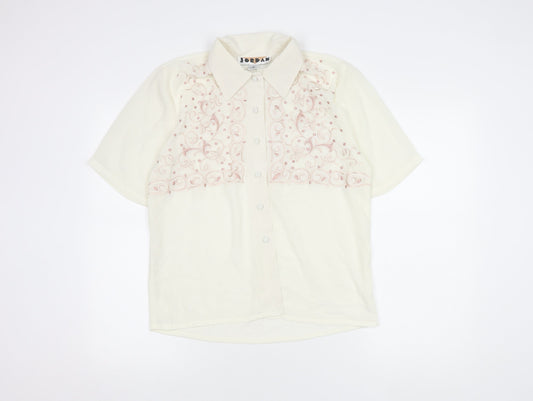 Jordan Womens Ivory Button-Up Embroidered Shirt Size 8