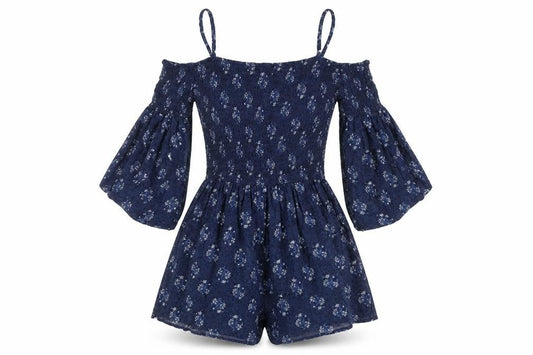 Hollister Women's Blue Floral Playsuit, Size S, Off the Shoulder