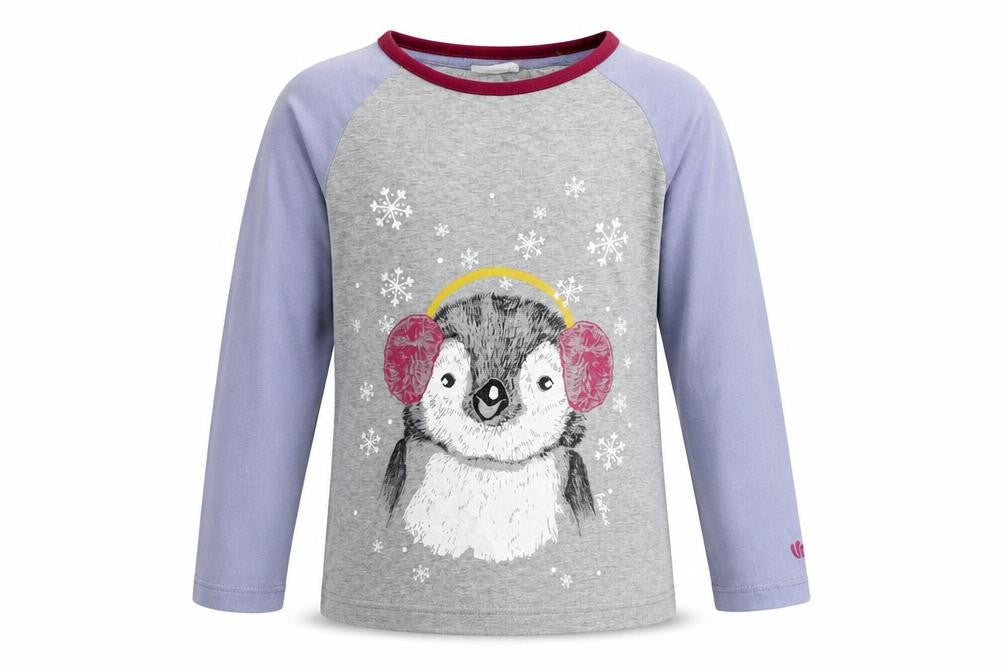 FatFace Girls Grey Blue Penguin T-Shirt 7-8 Years - Winter Style