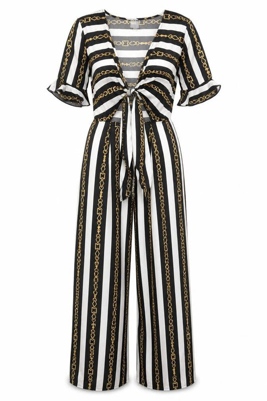 Front view of ASOS Women's Black White Stripe Jumpsuit UK 12
