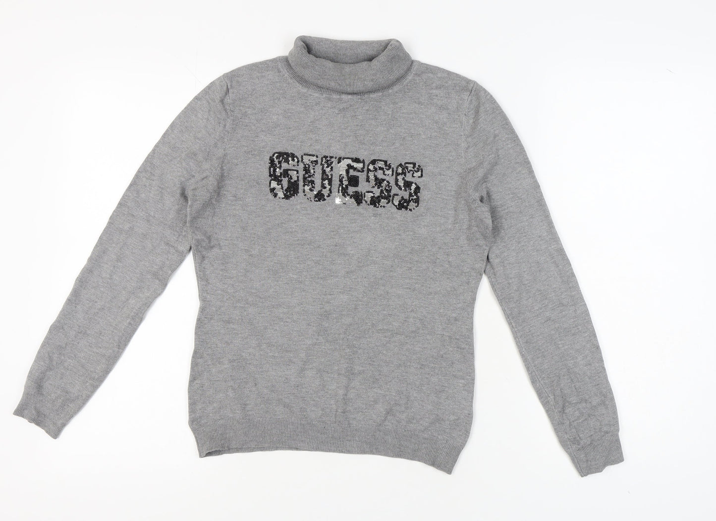 Guess Women's Grey Pullover Jumper, S, Roll Neck