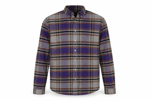 Outclass Men's Grey Plaid Long Sleeve Shirt M