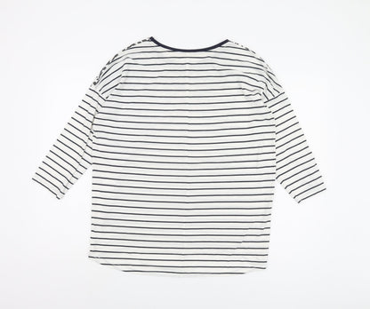 Next Women's White Striped 3/4 Sleeve T-Shirt Size 14