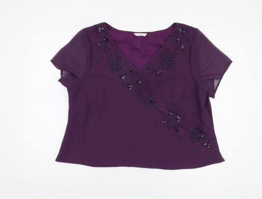 BerkertEx Women's Purple Beaded Embroidered Blouse