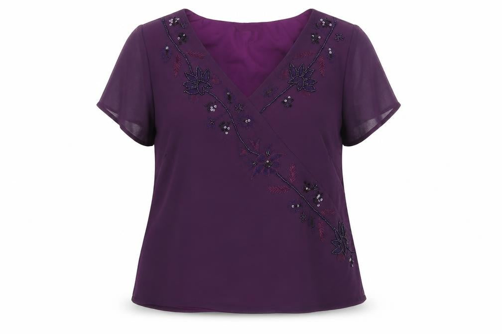 BerkertEx Women's Purple Beaded Embroidered Blouse