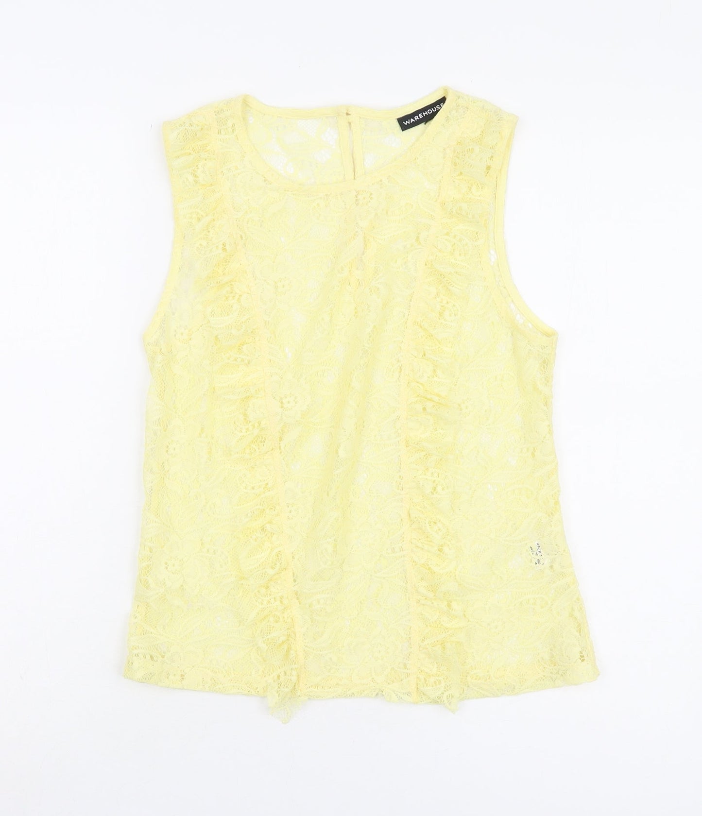 Warehouse Yellow Lace Sleeveless Tank Top UK 8