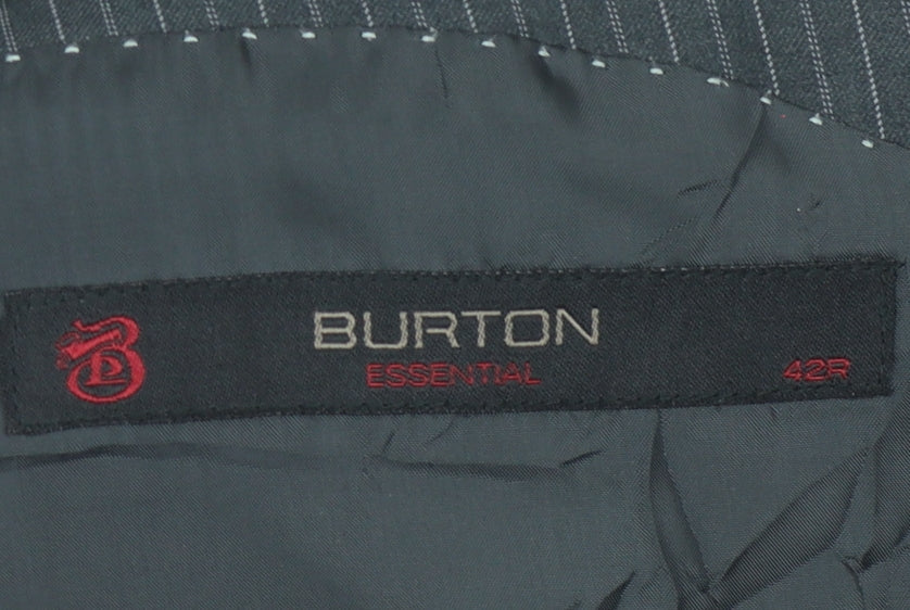Burton Men's Grey Striped Blazer 42R Regular Fit