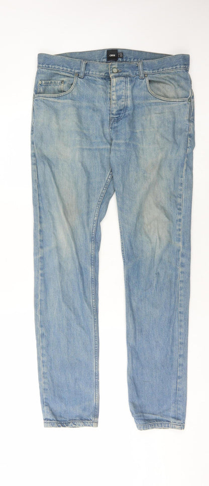 Additional front view of ASOS Men's Blue Straight Jeans, size 32, Cotton